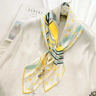 【JC Collection】時尚貴族馬術舞會印花柔軟四季百搭方巾絲巾(綠色、黃色、粉色)