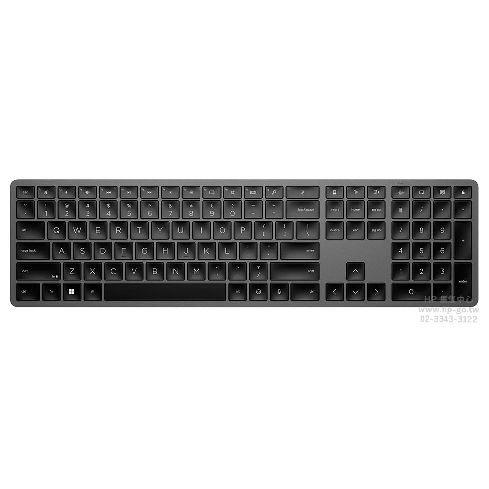 【HP 惠普】975 Dual-Mode Wireless Keyboard無線鍵盤(3Z726AA/USB-C充電/2.4GHz或藍牙連線/24個可自訂鍵)