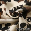 【AnnaSofia】保暖柔軟棉麻感披肩圍巾-拼色豹紋流蘇邊 現貨(黃咖系)