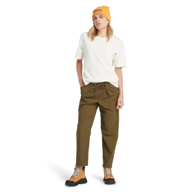 【Timberland】女款復古白TimberFresh 科技口袋短袖T恤(A6HQSCM9)