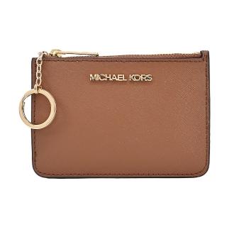 【Michael Kors】JET SET防刮卡片夾層鑰匙零錢包(棕)