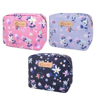 【uma hana】幾何花卉方型萬用旅行防水的方化妝包(化妝包/旅行收納包/防水包)