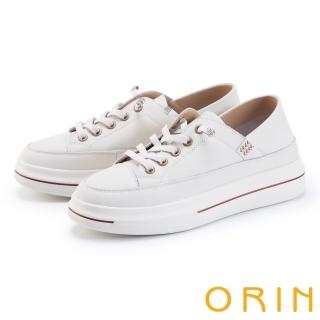 【ORIN】素面牛皮免綁帶厚底休閒鞋(米色)