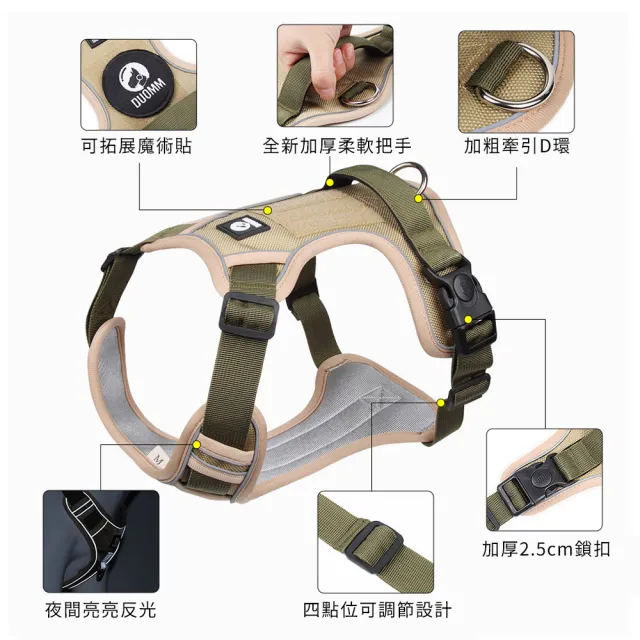 【OMG】背心式大型犬反光胸背帶 牛津布寵物胸背帶 狗狗項圈牽引繩(胸背帶+1.5M圓繩)