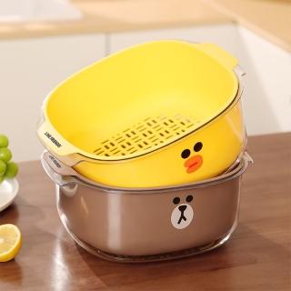 【LINE FRIENDS】熊大兔兔莎莉多功能雙層瀝水籃收納籃(洗菜籃 廚房收納)