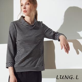 【LUNG.L 林佳樺】LN06A 灰色條紋造型領長袖女裝上衣(女裝)