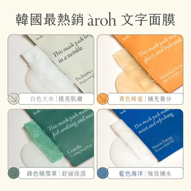 【Aroh 艾洛】文字積雪草舒緩面膜2入(韓國面膜 sns激推 積雪草/大米/補水/蜂蜜)