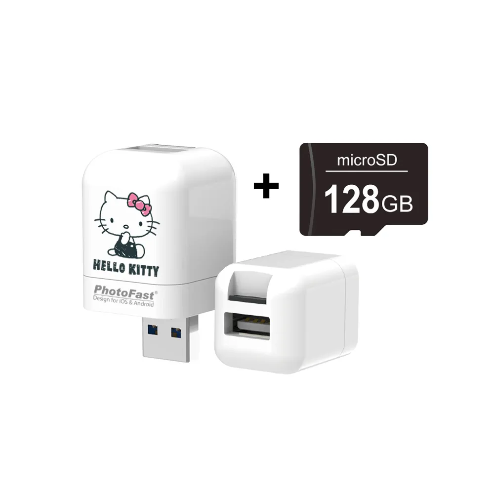 【Photofast】HELLO KITTY 2021 雙系統手機備份方塊+128G記憶卡(iOS蘋果/安卓雙用版)