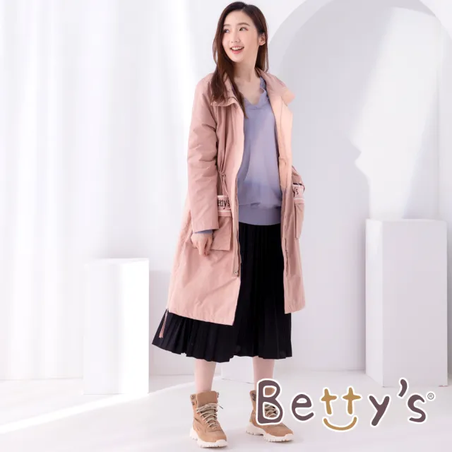 【betty’s 貝蒂思】長版鋪棉LOGO立領大衣(粉色)