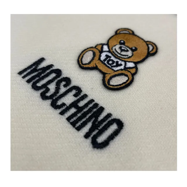 【MOSCHINO】刺繡小熊流蘇圍巾(黑色/紅色/米白)