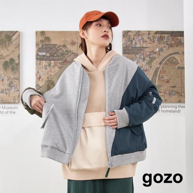 【gozo】拼色異材質鋪棉棒球外套(兩色)