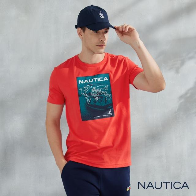 【NAUTICA】男裝 率性地圖圖騰印花短袖T恤(紅)