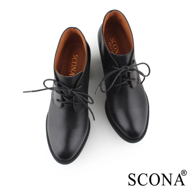 【SCONA 蘇格南】全真皮 簡約率性綁帶短靴(黑色 8815-1)