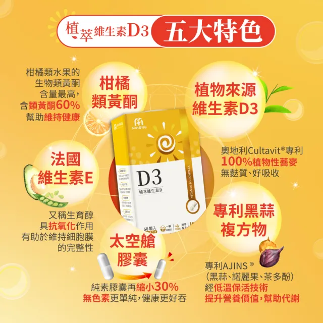 【MIHONG米鴻生醫】植萃維生素純素D3x3盒(60顆/盒)