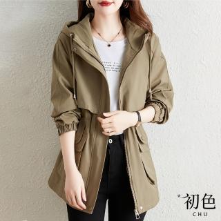 【初色】秋季時尚修身收腰長袖風衣外套-共2色-31692(M-2XL可選)