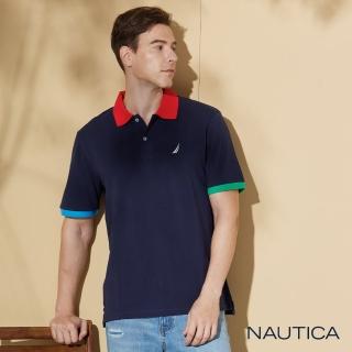 【NAUTICA】男裝 跳色領口短袖POLO衫(黑)