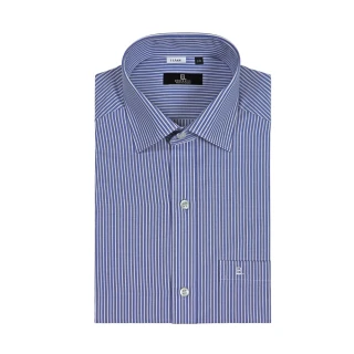 【RODBELL 羅德貝爾】藍白條紋長袖修身襯衫(棉、聚酯纖維、舒適透氣、修身襯衫)