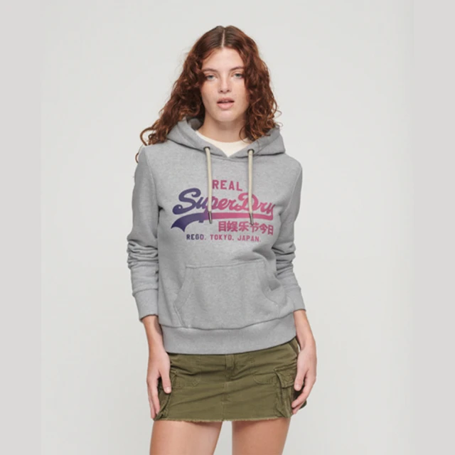 Superdry 女裝 長袖 連帽套頭衫 帽T Tonal VL Hoodie(灰)