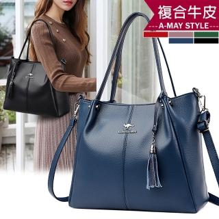 【艾美時尚】真皮女包 手提包 大方包 真皮復古立體流蘇手提肩揹包(5色.現貨+預購)