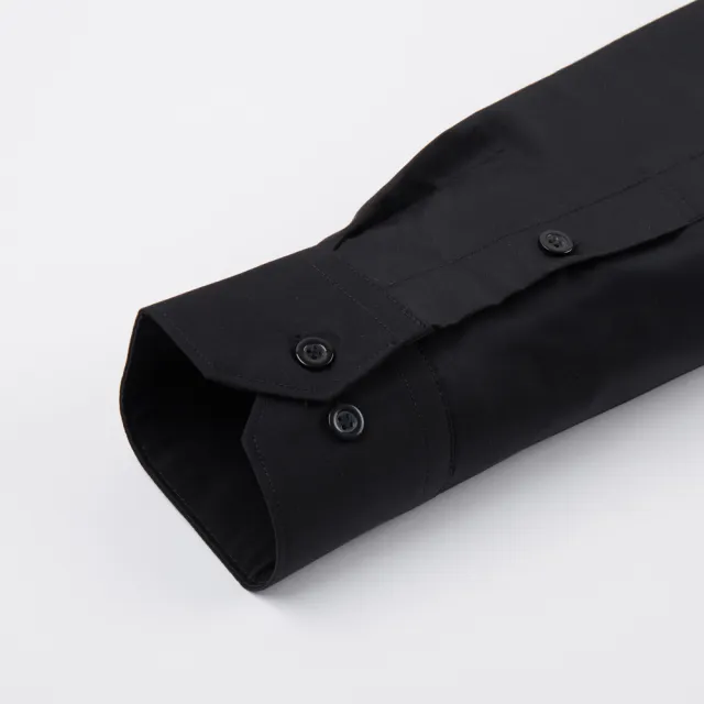 【ROBERTA 諾貝達】男裝 黑色素面長袖襯衫-精梳棉(印度素材 台灣製)