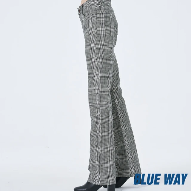 【BLUE WAY】女裝 低腰格子條紋 中直筒 長褲-BLUE WAY