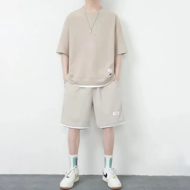 【D.studio】韓版寬鬆休閒運動套裝 短袖上衣+五分短褲(運動短褲短褲男男裝褲子男運動褲短袖t恤衣服 S262)