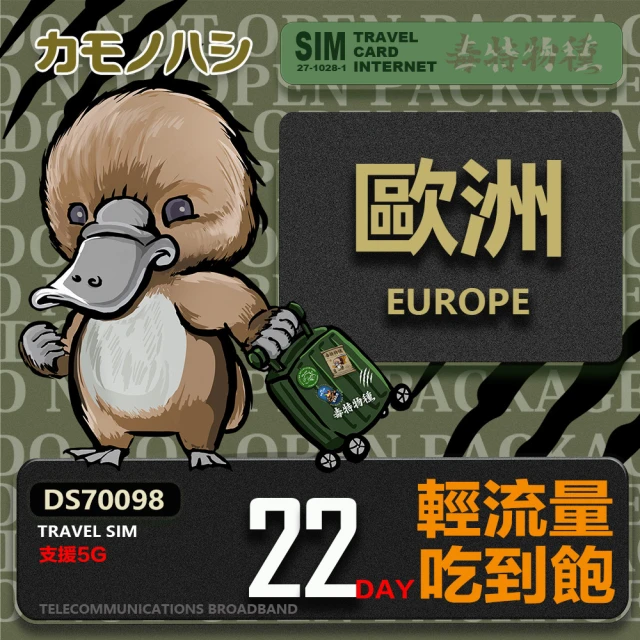 鴨嘴獸 旅遊網卡 Travel Sim 歐洲22天上網卡 歐洲上網卡(輕量型上網 歐洲網卡 吃到飽網卡)