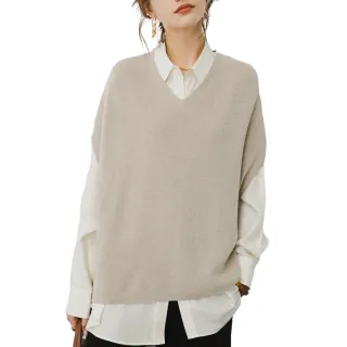 【Alishia】韓版日常寬鬆V領毛衣針織背心 均碼(現+預  黑 / 卡其 / 紫 / 米)