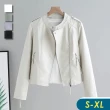 【CHACO】/預購/時尚立領修身短版質感PU皮夾克外套#PY2163(PU 皮衣 夾克 女外套)