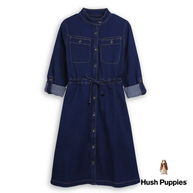 【Hush Puppies】女裝 洋裝 小高領開襟牛仔洋裝(深藍/ 34215106)