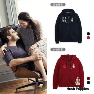 【Hush Puppies】男女裝 外套 經典立體鋼膜刺繡狗鋪棉連帽外套(男女款任選)