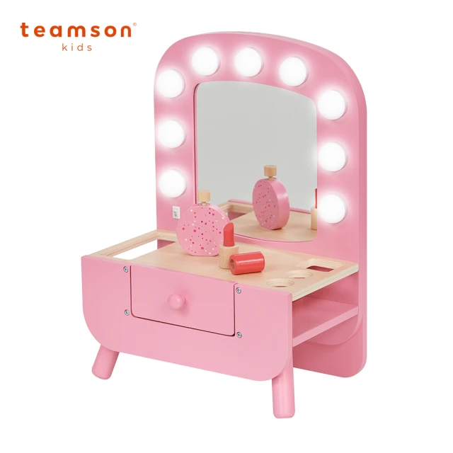 Teamson 粉紅公主桌上型木製梳妝台組(附香水瓶、口紅)