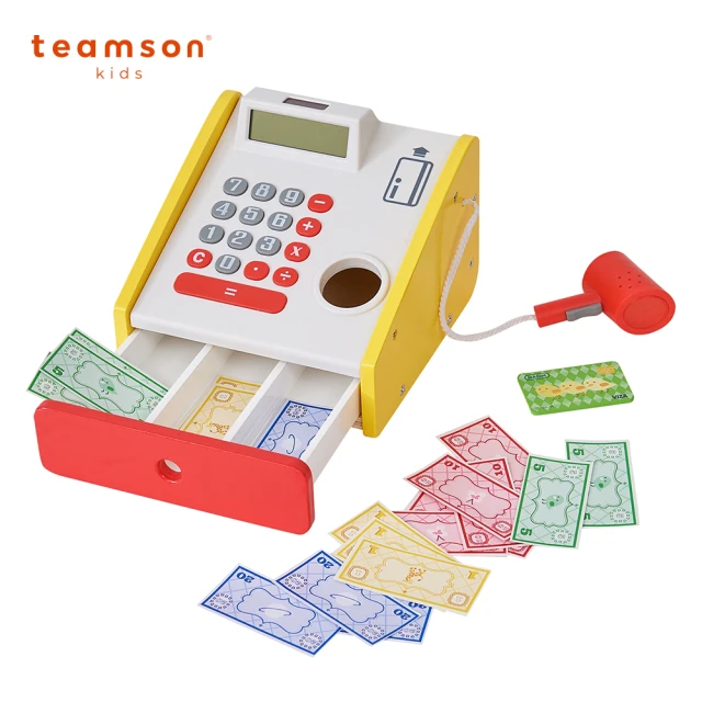【Teamson】小老闆木製聲光收銀機玩具組(附玩具鈔+信用卡)