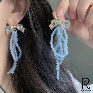 【RJ New York】派對誇式蝴蝶結藍色串珠耳環(藍色)