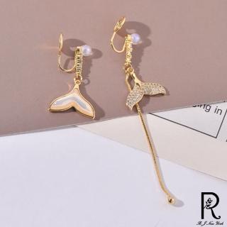 【RJ New York】美人魚不對稱白貝母耀眼鋯石垂墜耳環(金色)