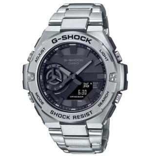 【CASIO 卡西歐】G-SHOCK 太陽能 碳核心防護藍牙雙顯手錶 銀 GST-B500D-1A1 48.9mm