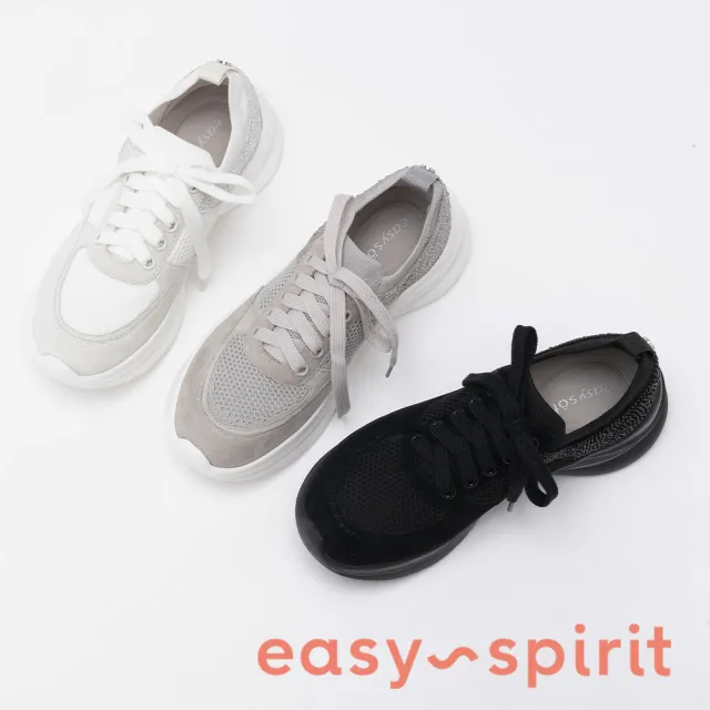【Easy Spirit】CARAF 織布亮鑽拼接綁帶休閒鞋(黑色)