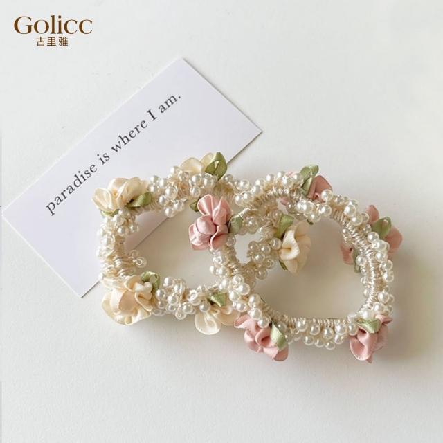 【Golicc】髮圈 法式 珍珠 花朵(飾品 髮飾 頭飾 禮物 週年慶 滿額贈)