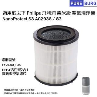 【PUREBURG】適用Philips飛利浦 奈米級AC2936 AC2936/83 空氣清淨機 副廠替換用HEPA活性碳濾網FY2180