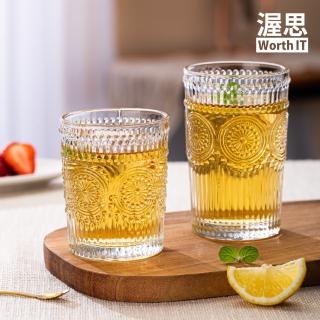 【渥思】復古浮雕金邊玻璃杯-300ml(咖啡杯.茶杯.水杯)