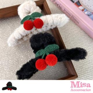 【MISA】毛絨髮夾 櫻桃髮夾/可愛少女心小櫻桃造型毛絨髮夾 抓夾 馬尾夾 盤髮夾(2色任選)