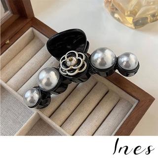 【INES】韓國設計浪漫山茶花珍珠造型抓夾 馬尾夾 髮夾(山茶花髮夾 珍珠髮夾)