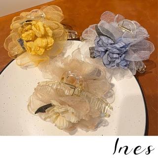 【INES】玫瑰抓夾 花朵抓夾/法式復古彩色乾枯玫瑰花朵造型抓夾 盤髮夾 馬尾夾(3色任選)