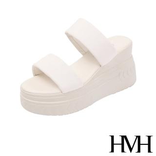 【HMH】坡跟拖鞋 厚底拖鞋 一字拖鞋/百搭經典寬版一字帶造型厚底坡跟拖鞋(米)