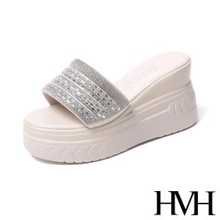 【HMH】厚底拖鞋 美鑽拖鞋/華麗閃耀美鑽線條造型厚底拖鞋(米)