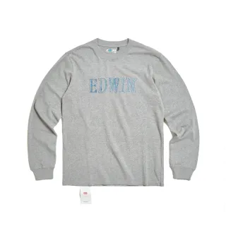 【EDWIN】男裝 再生系列 CORE牛仔LOGO長袖T恤(麻灰色)