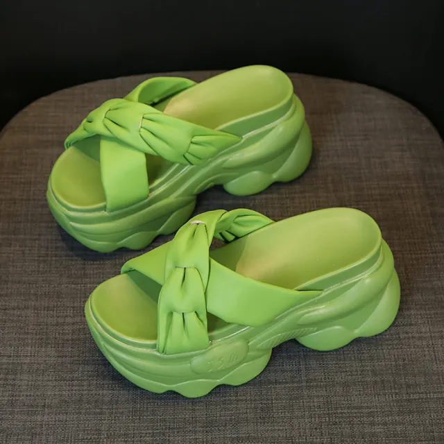 【HMH】厚底涼鞋 交叉涼鞋/辮帶交叉造型百搭厚底涼鞋(綠)