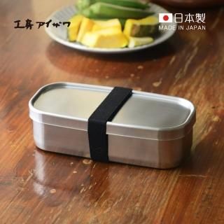 【日本相澤工房 AIZAWA】日本製18-8不鏽鋼長方形密封便當盒-附分隔片-500ml(束帶便當盒/不鏽鋼便當盒)