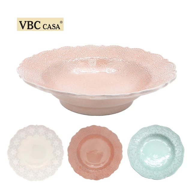 義大利La Ceramica VBC 手工唯美蕾絲系列 32cm沙拉碗--粉嫩3色可選(義大利製手工上色上釉)