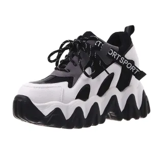 【HMH】厚底老爹鞋 內增高老爹鞋/復古撞色時尚厚底內增高老爹鞋(黑)